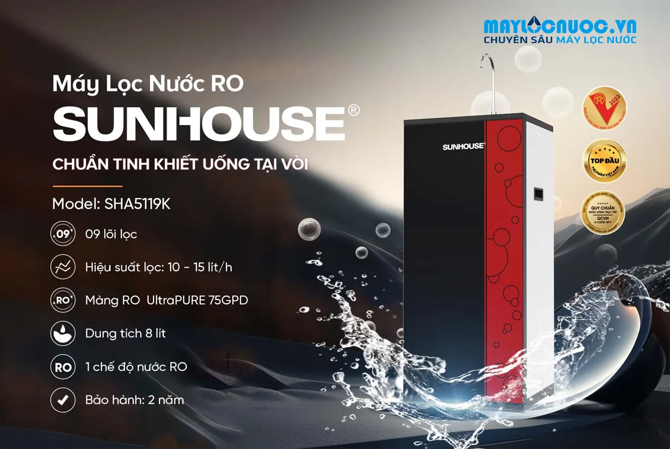 MÁY LỌC NƯỚC RO SUNHOUSE SHA5119K - 09 LÕI